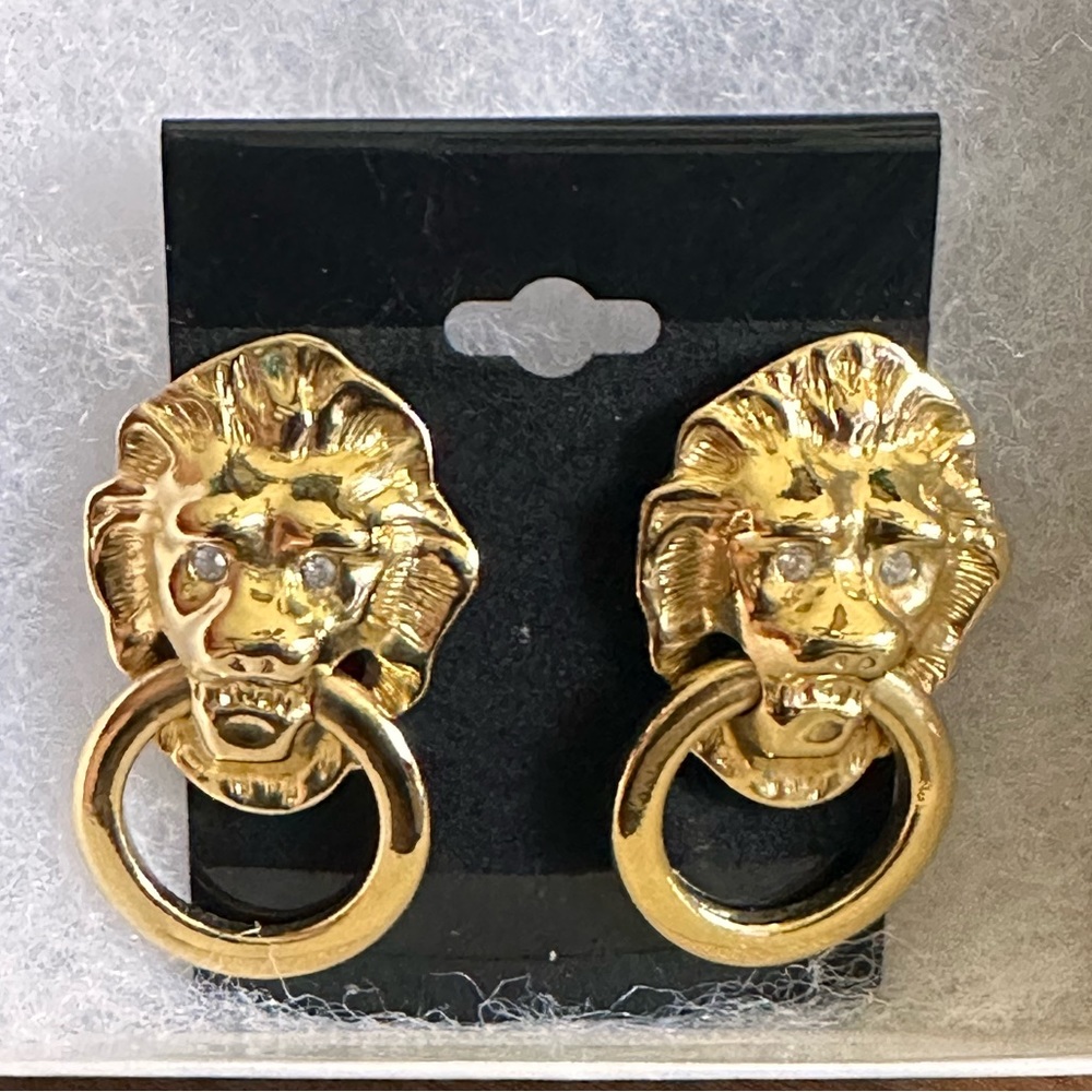 Kenneth Jay Lane Lions Head Pierced Earrings